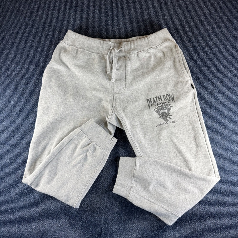 Crooks & Castles Death Row Records Joggers Mens L 32x27 Grey Fleece Streetwear